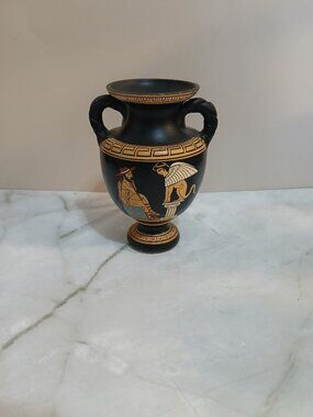 Greek Mini Urn Style Vase Oedipus &The Sphinx Hand Painted-Greece